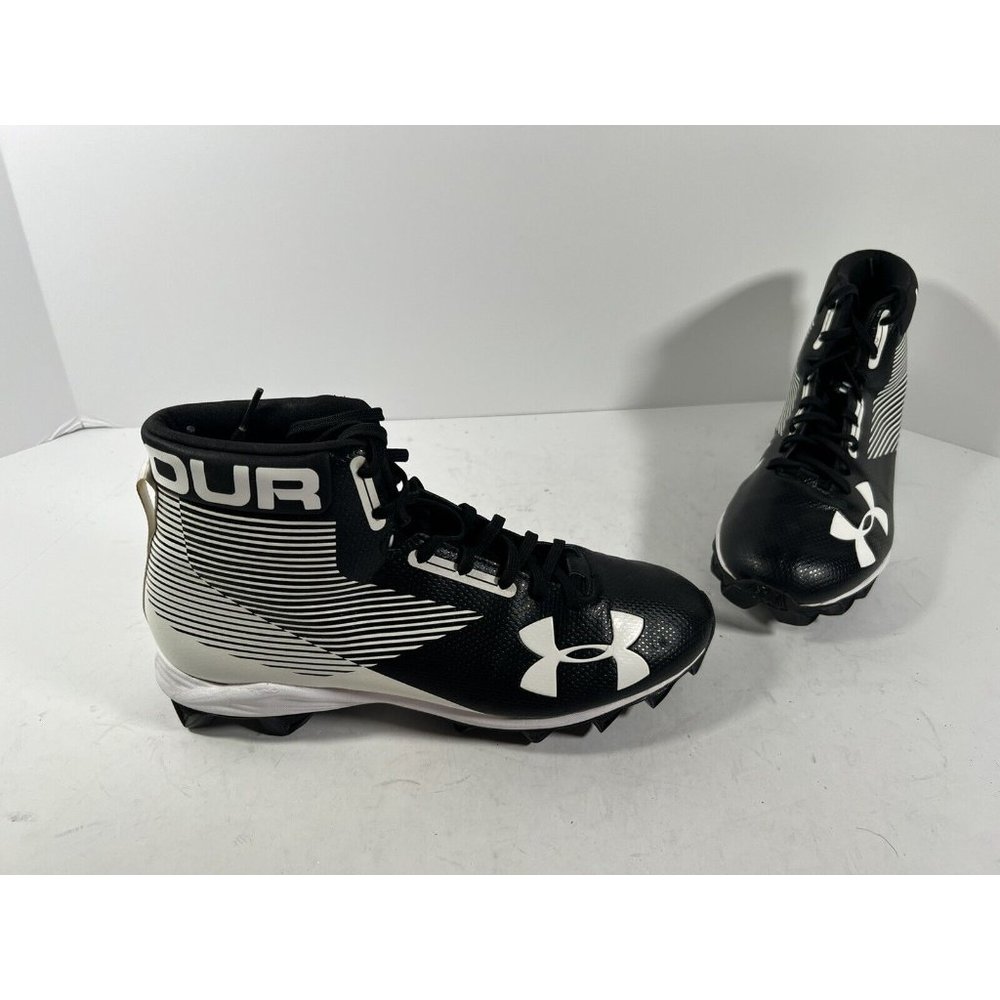 Under Armour Hammer Mid Mens Football Cleats Shoes Black/White 1289761-011 Size9